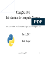 Compsci 101 Introduction To Computer Science: Jan 12, 2017 Prof. Rodger