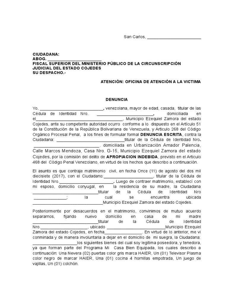 Modelo Denuncia Penal | PDF | Venezuela | Justicia