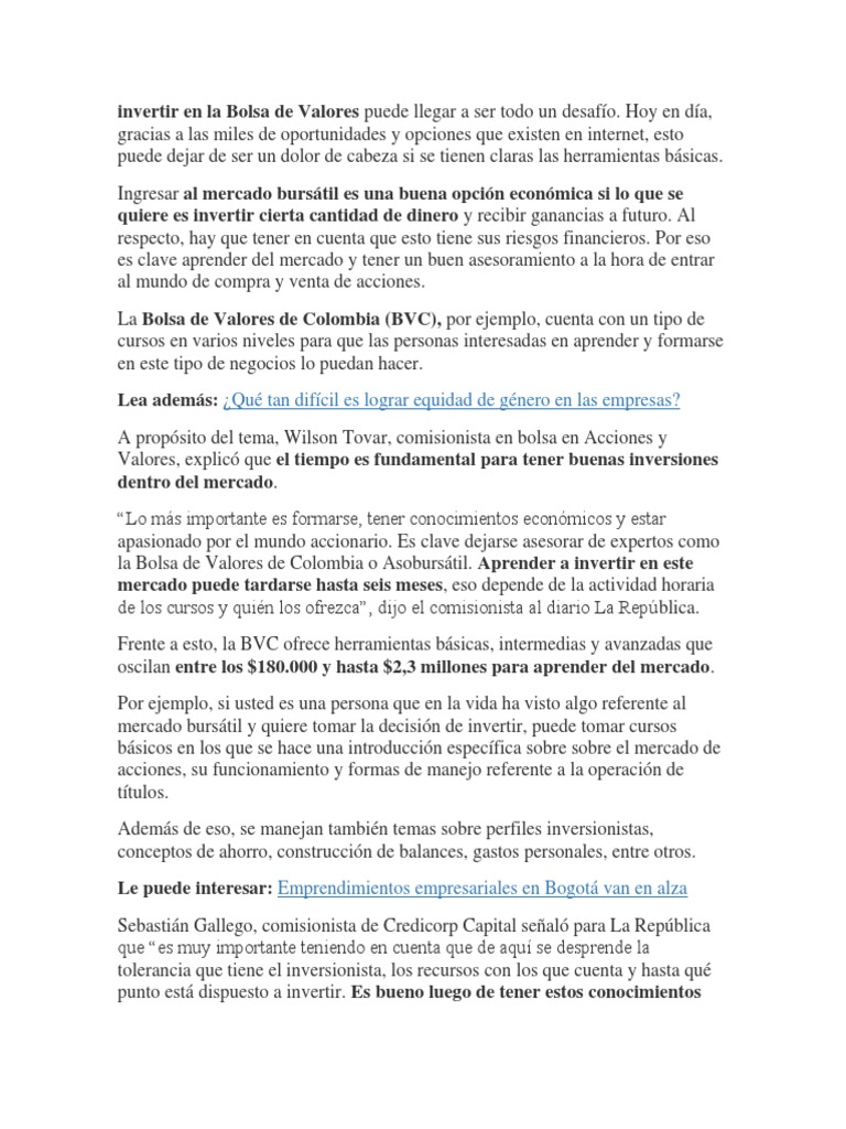 Invertir en La Bolsa de Valores | PDF | Bolsa | Inversiones