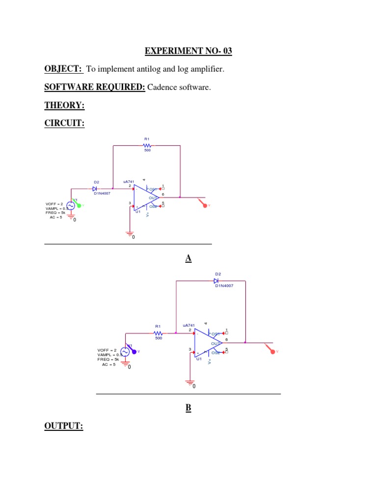 Experiment No03 OBJECT To Implement Antilog and Log Amplifier