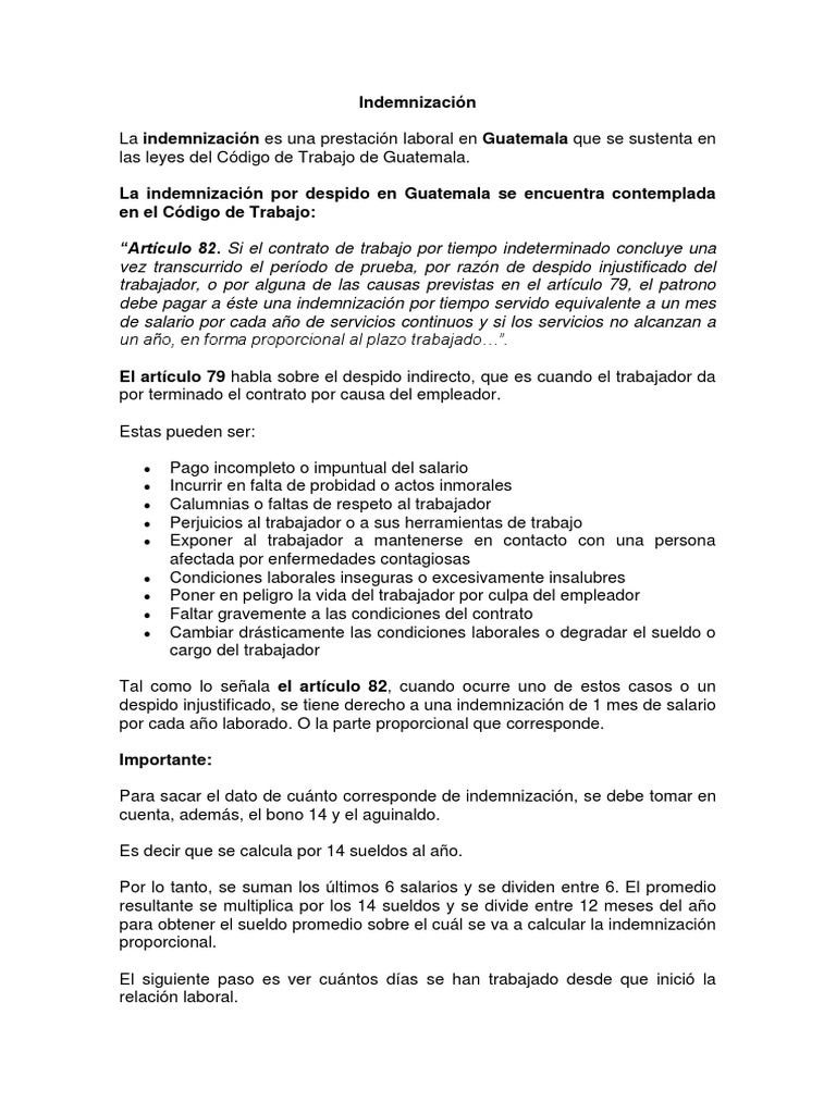 La indemnización por despido y otras prestaciones laborales en ...