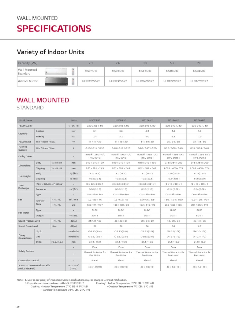 LG Multi Split Air Conditioner Specs | PDF | Hvac | Air Conditioning