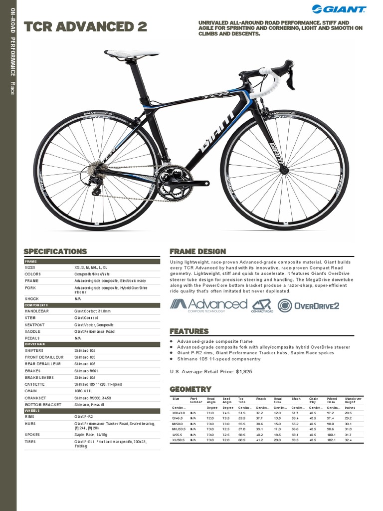 2015 Giant TCR Advanced 2 Specs | PDF | Land Vehicles | Mechanical