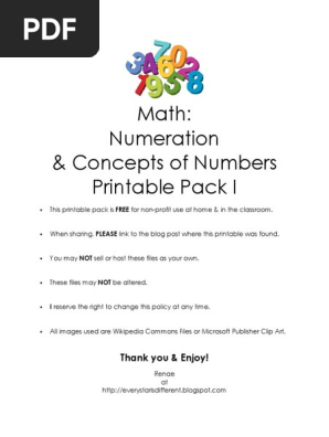 Math-Numeration & Concepts of Numbers Printable Pack 1