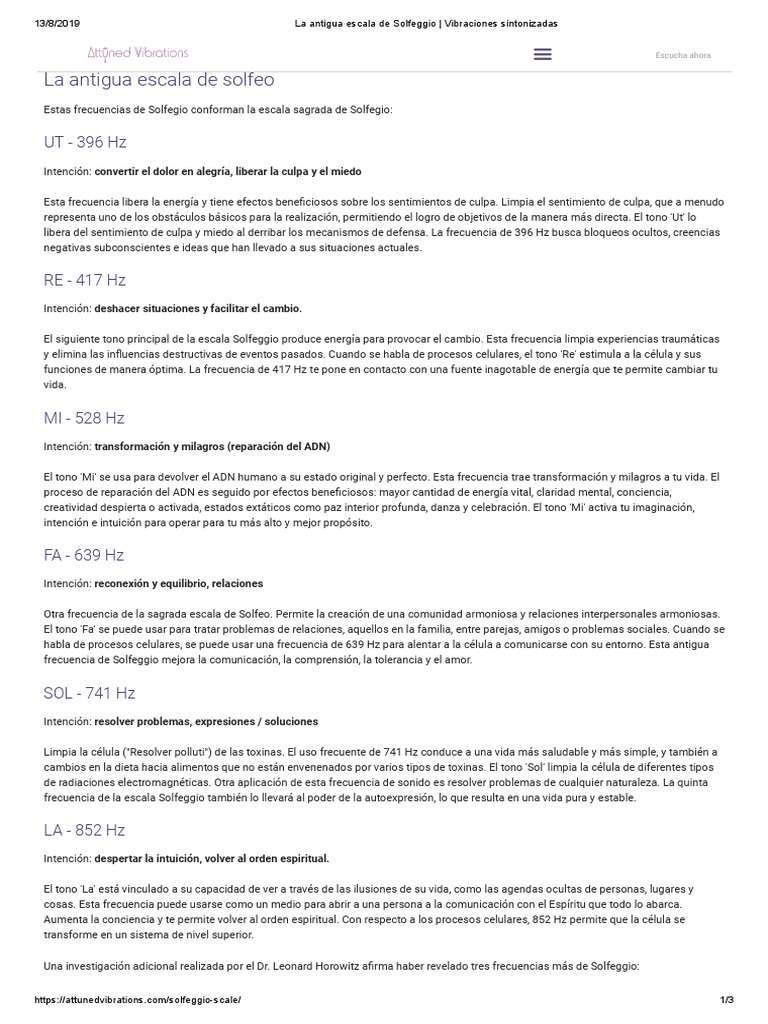 Frecuencias de la Escala de Solfeggio | PDF | Frecuencia | Vida