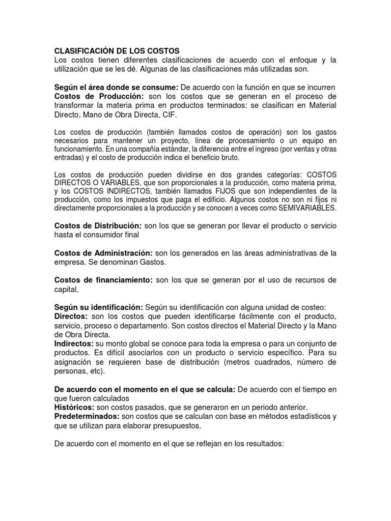 Clasificación de Costos en Empresas | PDF | Costo | Presupuesto