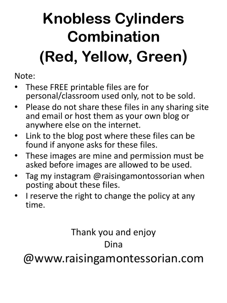 Printables Knobless Cylinders Combination (Red - Yellow - Green) PDF | PDF