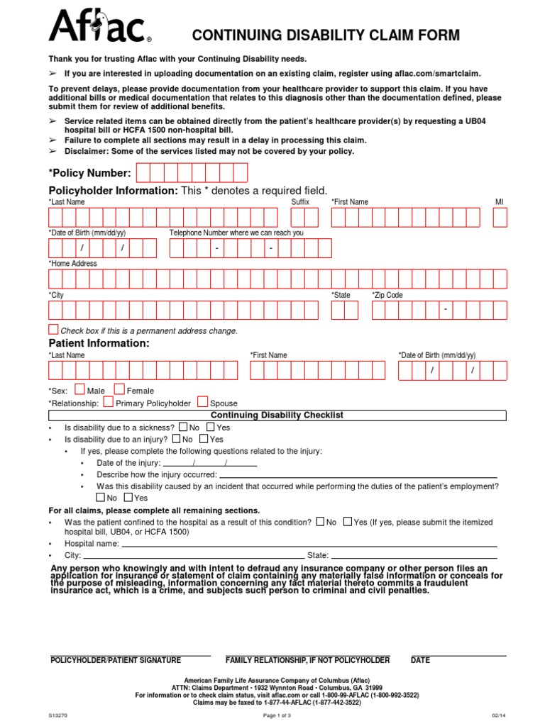 Continuing Disability Claim Form | PDF | Fraud | Insurance for Free Printable Hcfa 1500 Claim Form