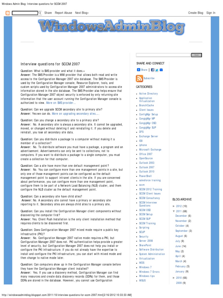 Windows Admin Blog Interview Questions For SCCM 2007 PDF | PDF ...