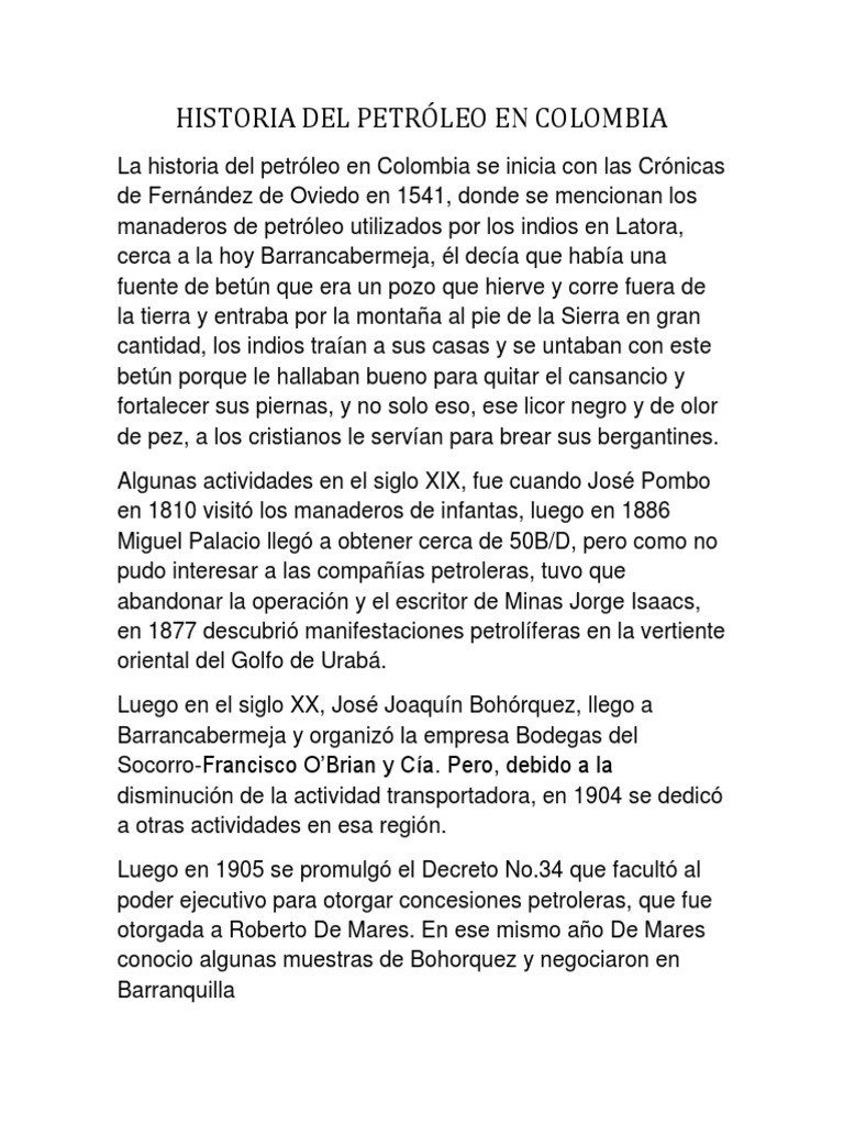 Historia del Petróleo en Colombia | PDF | Petróleo | Energía y recursos