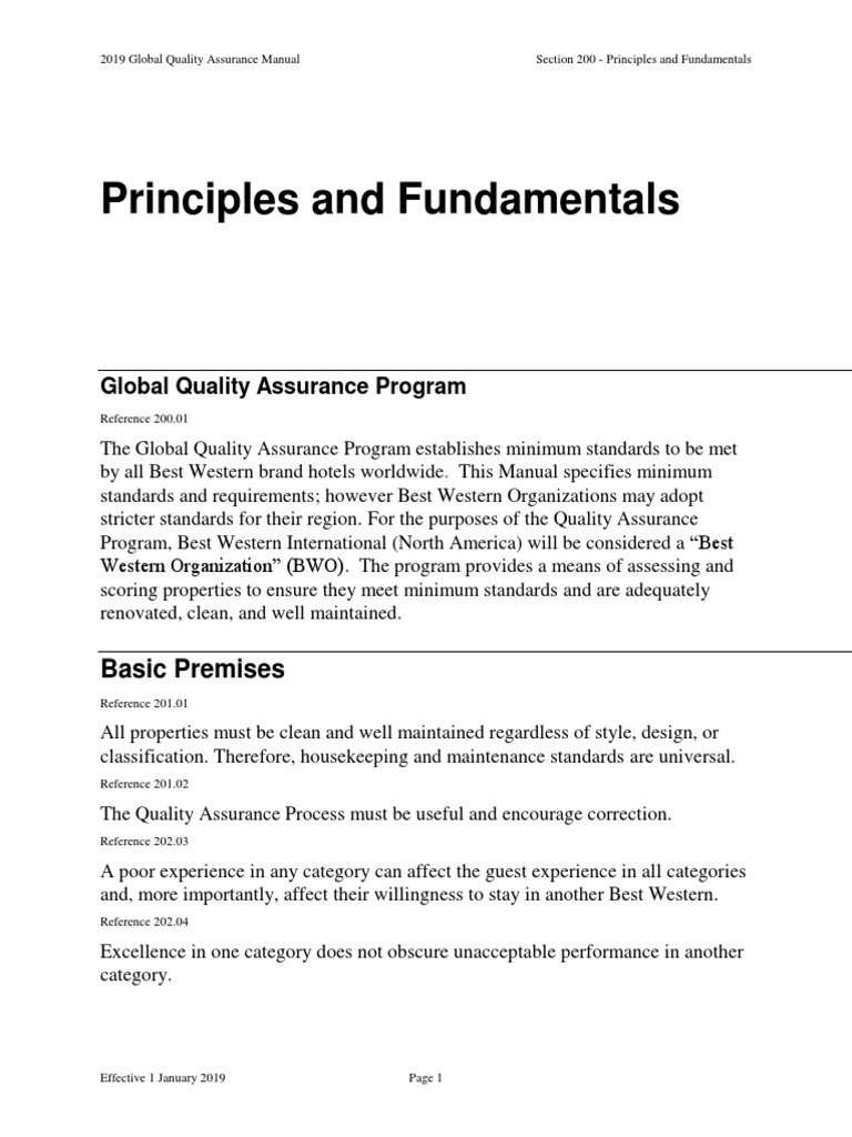 Best Western Quality Assurance Standards | PDF | Quality Assurance ...