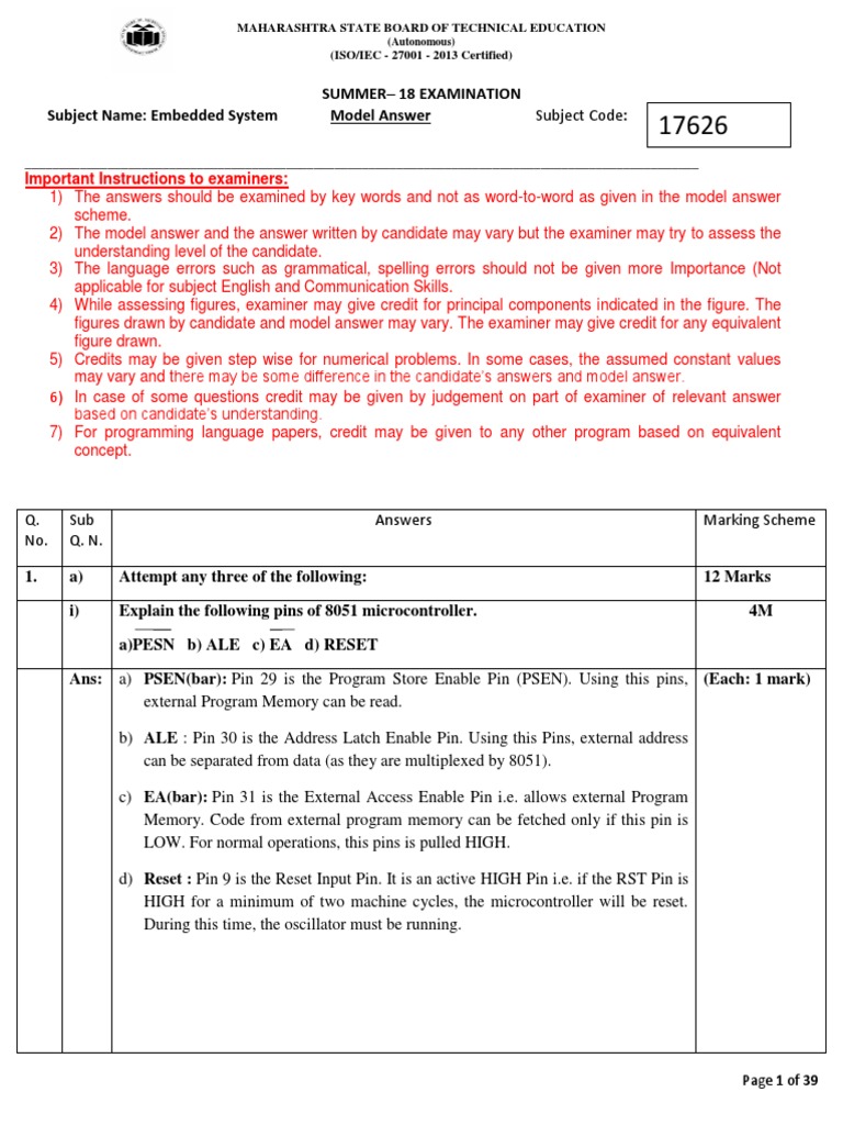 Embedded System Model Answers Summer 2018 | PDF | Computer Hardware ...