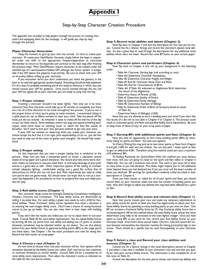 Step By Step Character Creation Procedure Pdf Pdf Gaming Tabletop