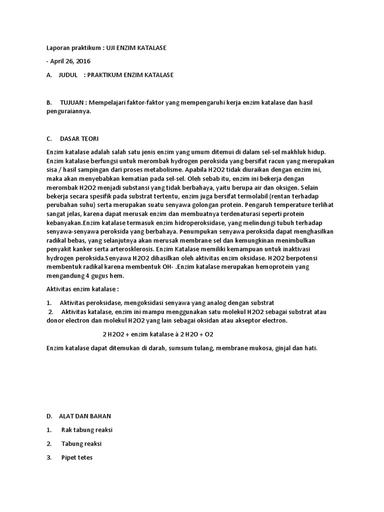 Praktikum Enzim Katalase | PDF