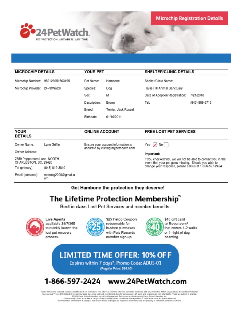 MicrochipRegistrationForm Hambone PDF | PDF | Pet | Dog Types