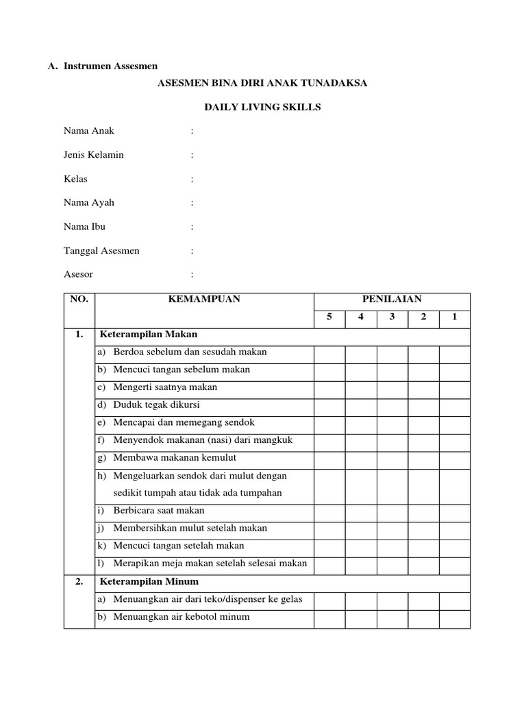 Daily Living Skills Assessment PDF