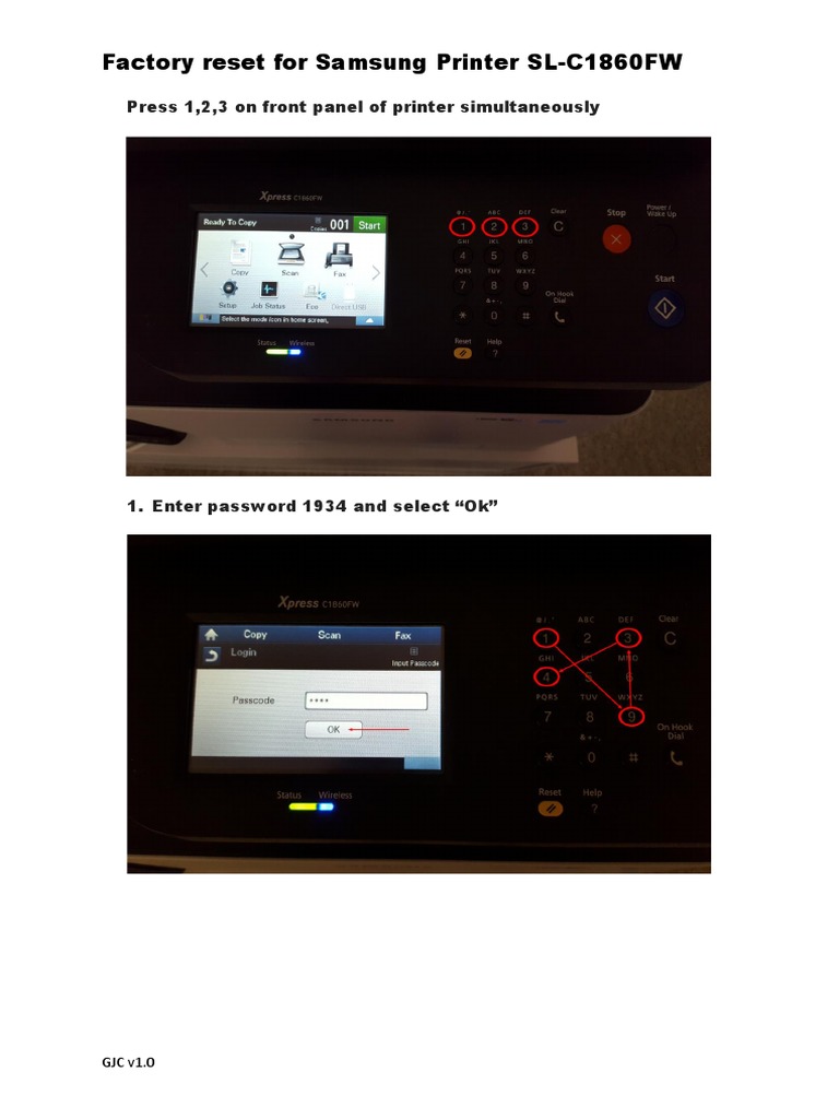 Factory Reset For Samsung Printer Sl C1860fw Pdf Software Digital Technology