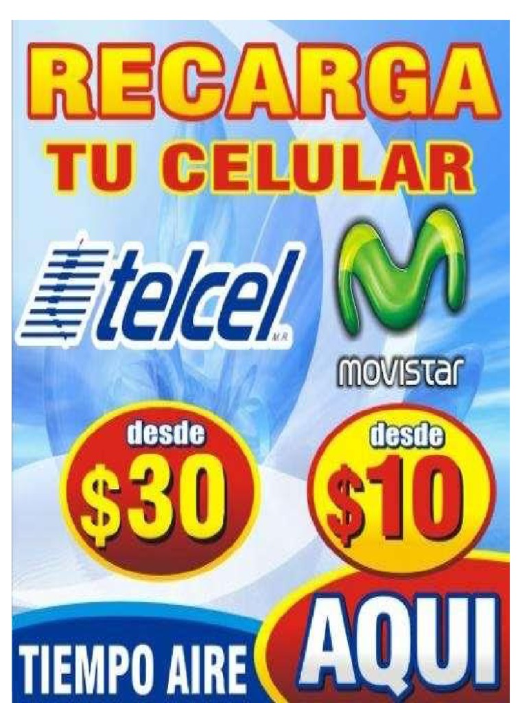 Recargas Telcel y Movistar. Letrero Comun