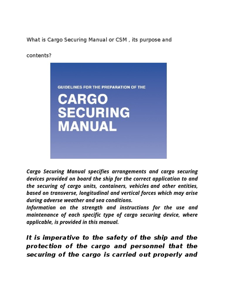 What Is Cargo Securing Manual or CSM, Its Purpose and Contents? PDF Cargo Ships
