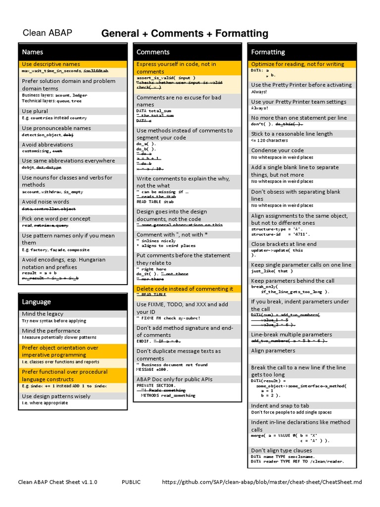 General + Comments + Formatting: Clean ABAP | PDF | Method (Computer ...