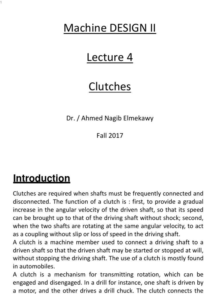 Lec 4 Machine Design Course PDF Clutch Brake