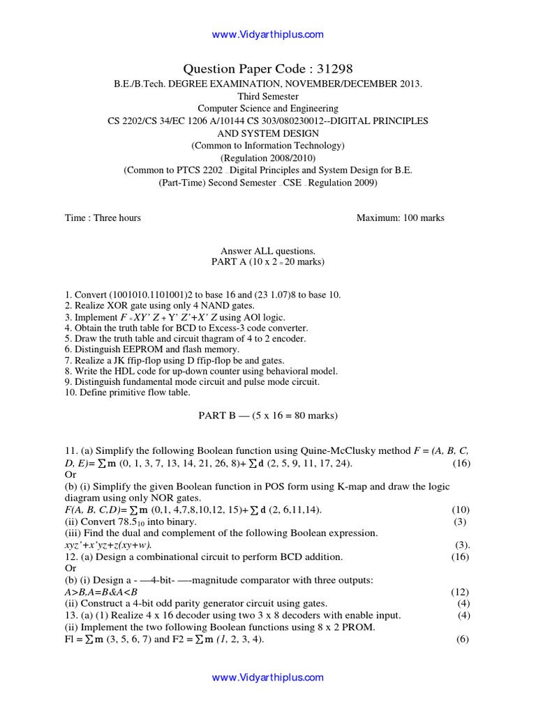 BITS Pilani Digital Logic Exam Papers | PDF | Logic Gate | Boolean Algebra