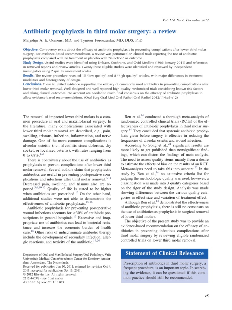 MARJOLIJN Antibiotic Prophylaxis in Third Molar Surgery A Review | PDF ...