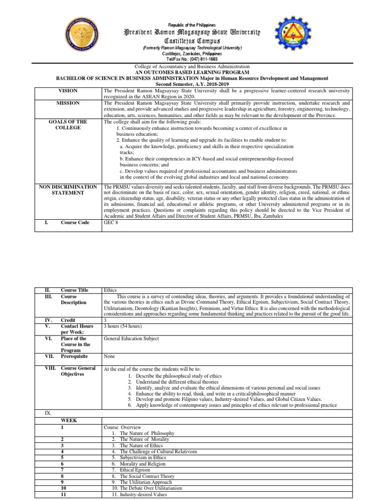 PRMSU Castillejos Course Overview | PDF | Value (Ethics) | Innovation