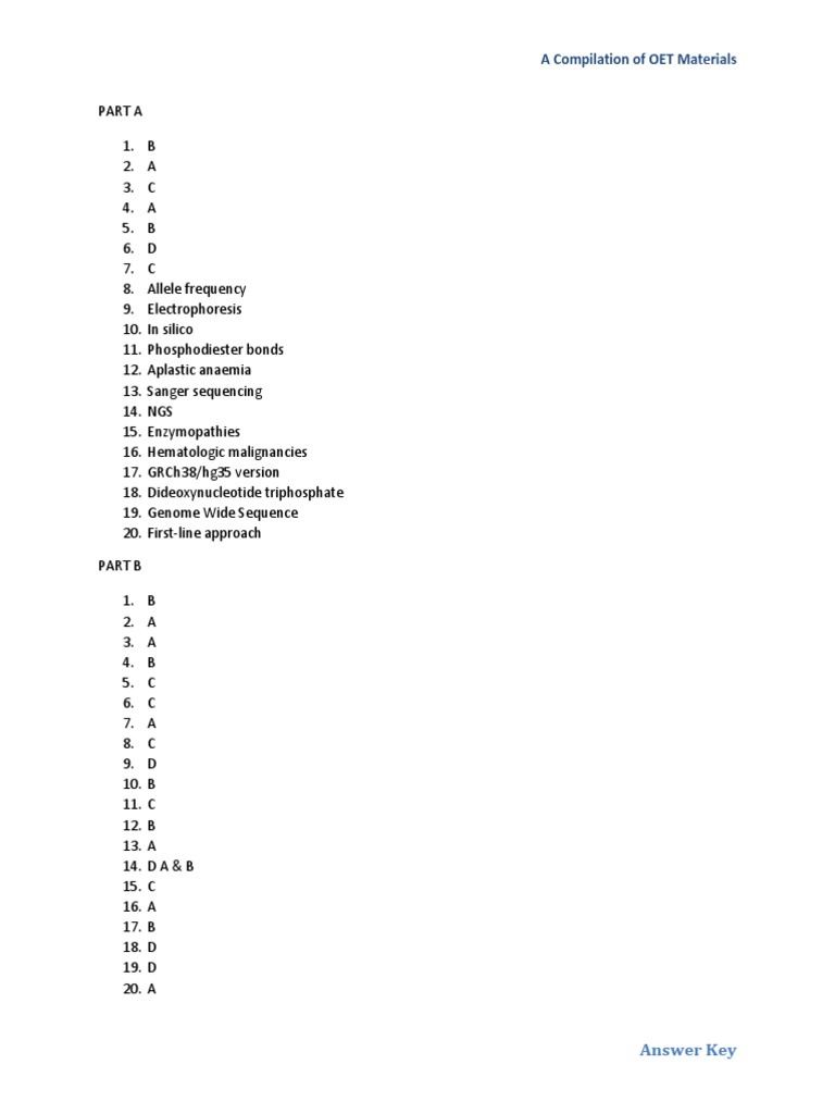 OET Reading Materials and Answers | PDF