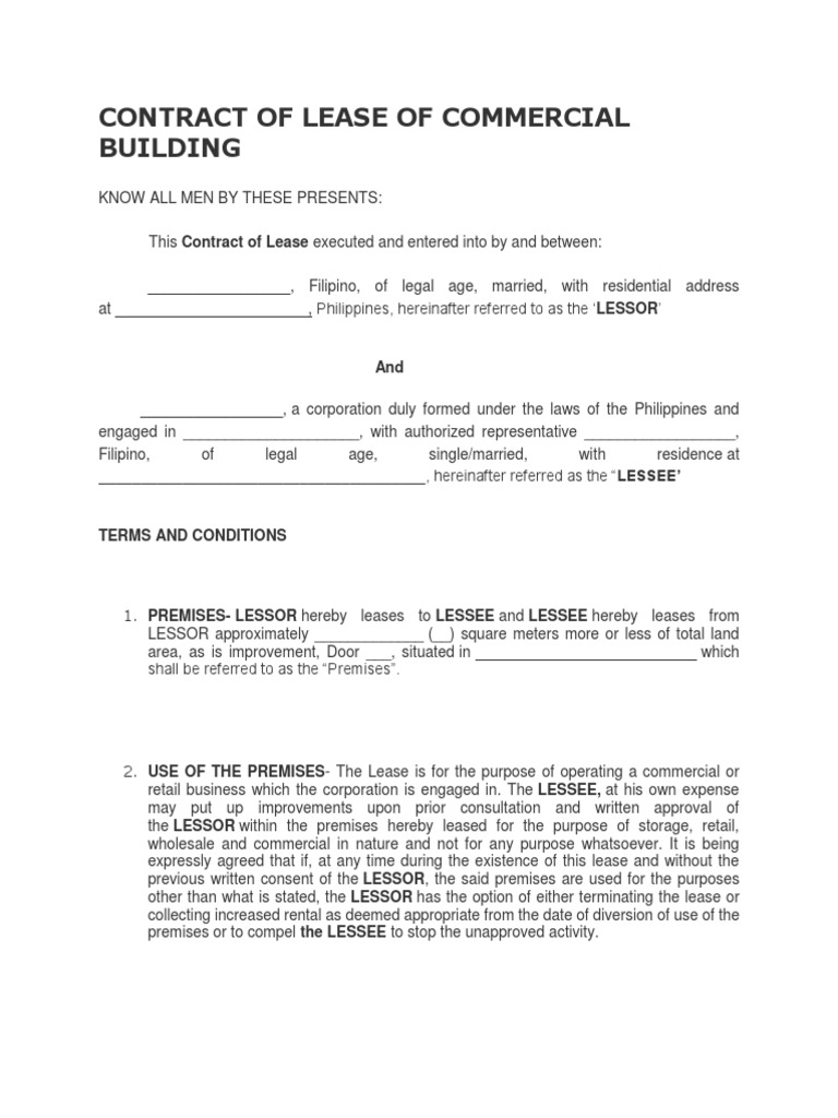 Contract of Lease of Commercial Building | PDF | Lease | Common Law