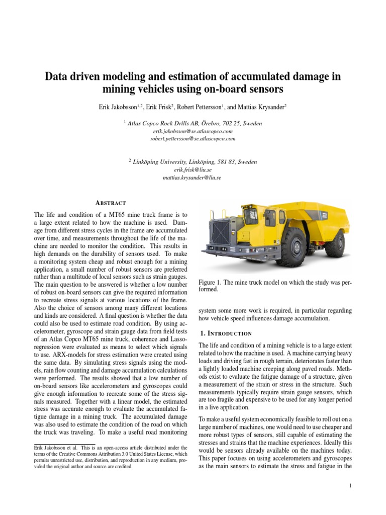 Data Driven Modeling and Estimation of Accumulated Damage in Mining ...
