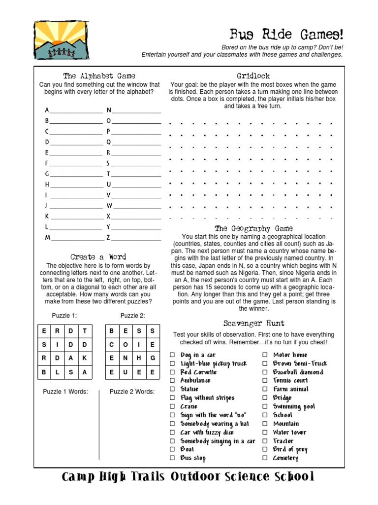 Bus Ride Games!: Camp High Trails Outdoor Science School | PDF | Nature