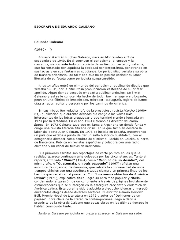 Biografia De Eduardo Galeano Uruguay America Latina