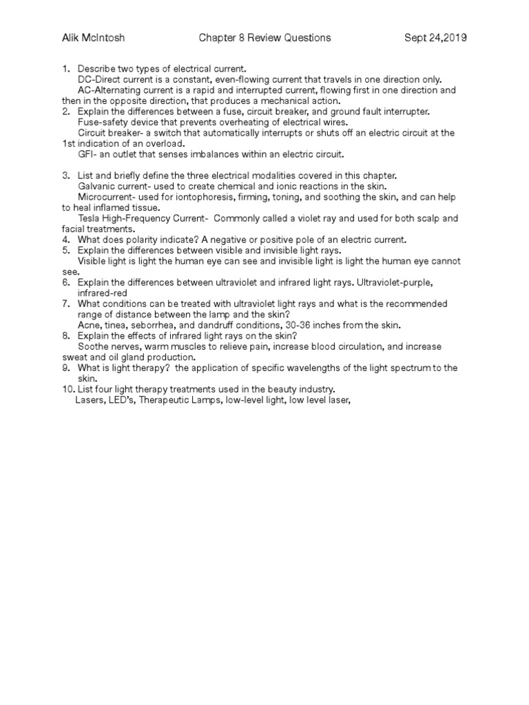 Chapter 8 Review Questions Milady S Barbering Textbook Pdf
