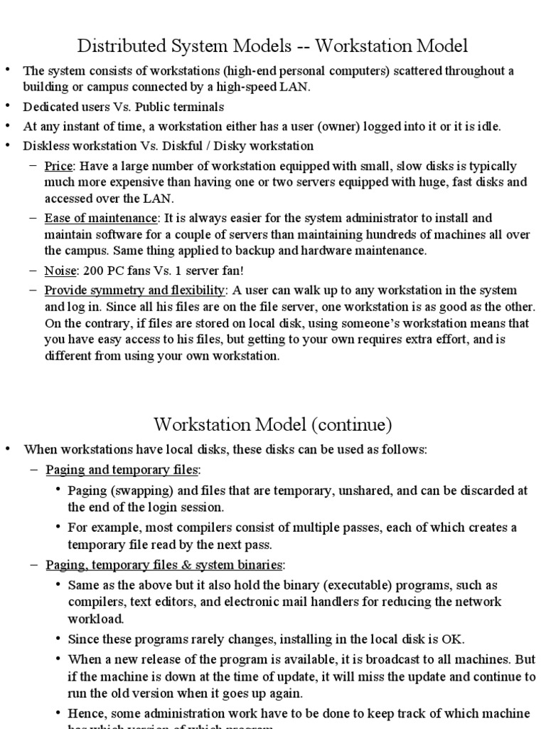 Distributed System Models Workstation Model PDF Workstation