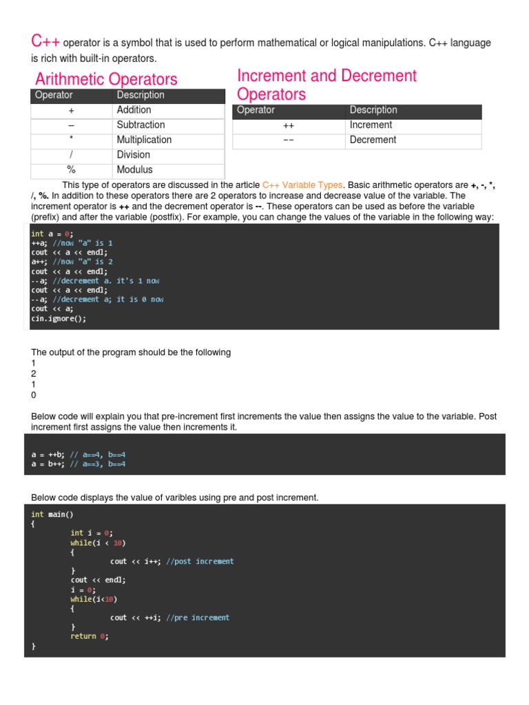 C Plus Plus Operators | PDF | Bit | Numbers