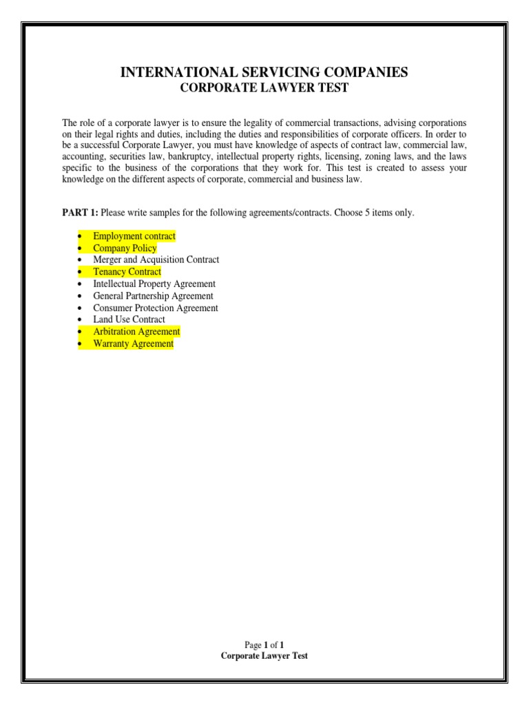 0001 Corporate Lawyer Test PDF