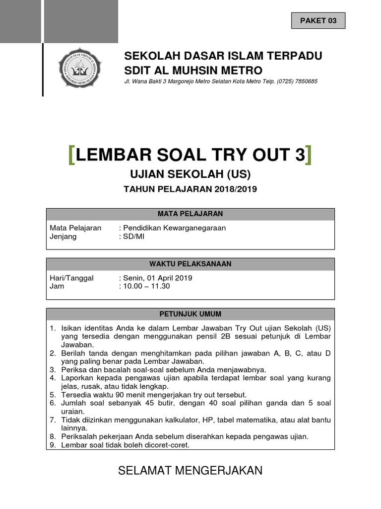 Get Soal Try Out Sd Kelas 6 2019 PNG