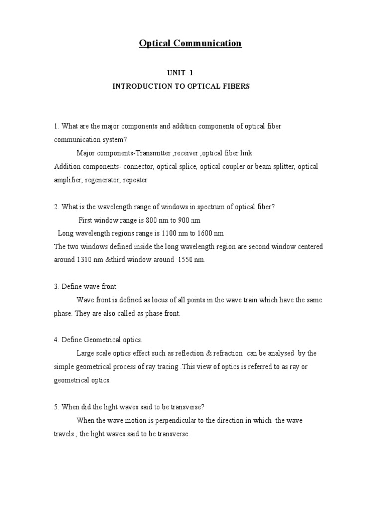 Optical Communication Introduction To Optical Fibers PDF
