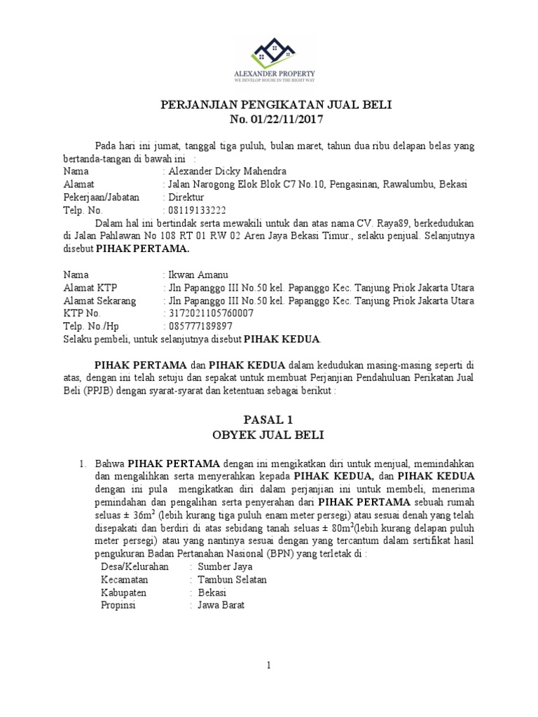 Perjanjian Pengikatan Jual Beli | PDF