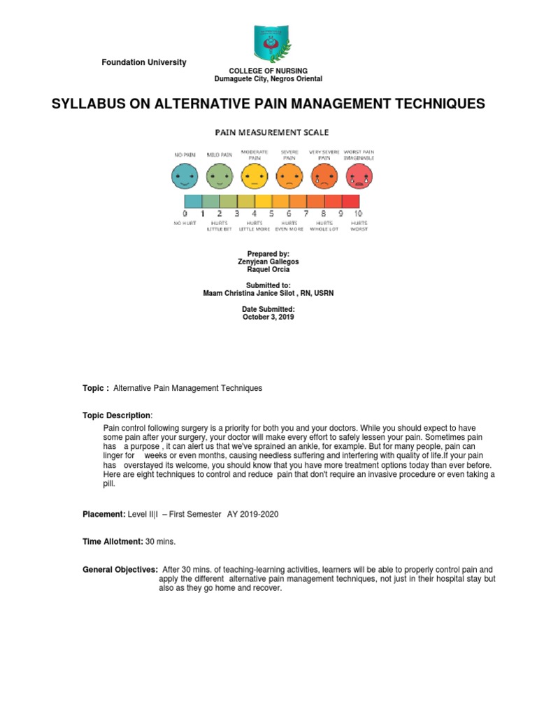 Syllabus On Alternative Pain Management Techniques Foundation
