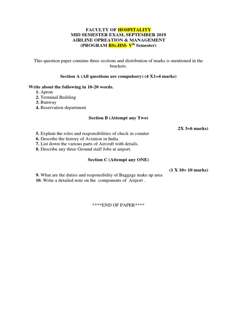 Airline Operations Exam Paper 2019 | PDF