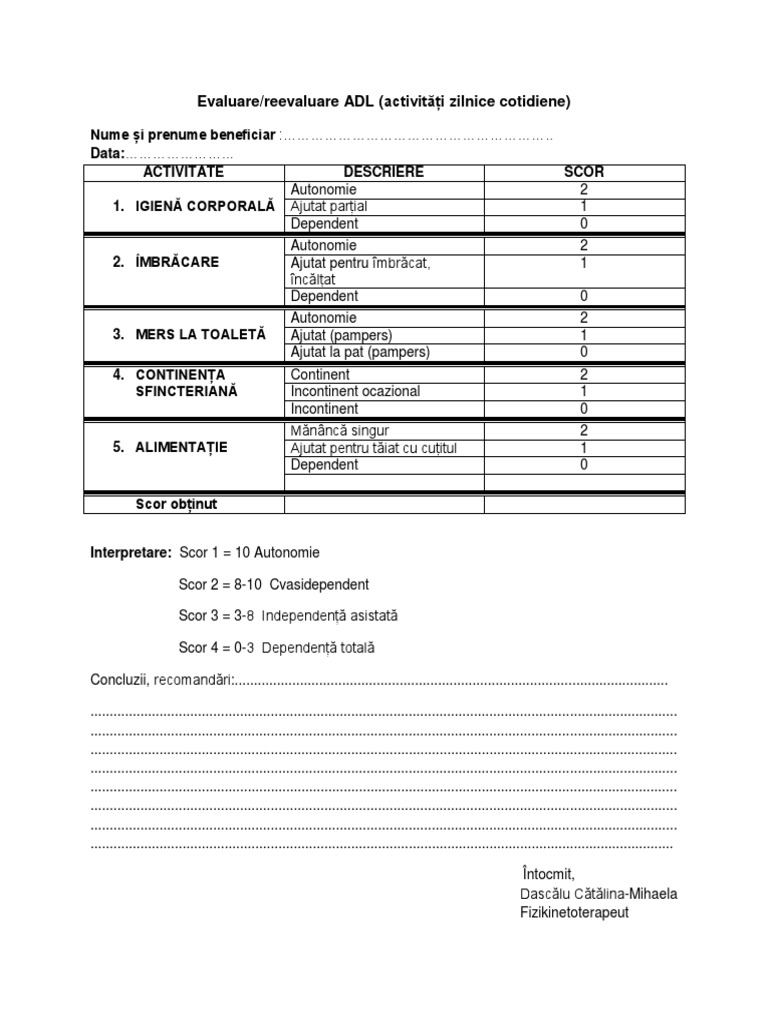 Evaluare ADL | PDF