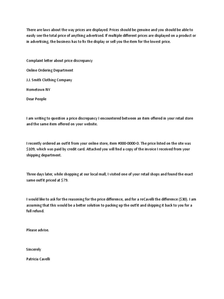 Complaint Letter For Price Discrepancy Word Excel Tem vrogue.co