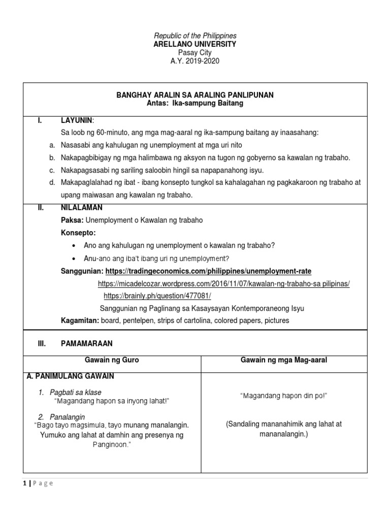Lp Kawalan Ng Trabaho 10 Detailed Pdf