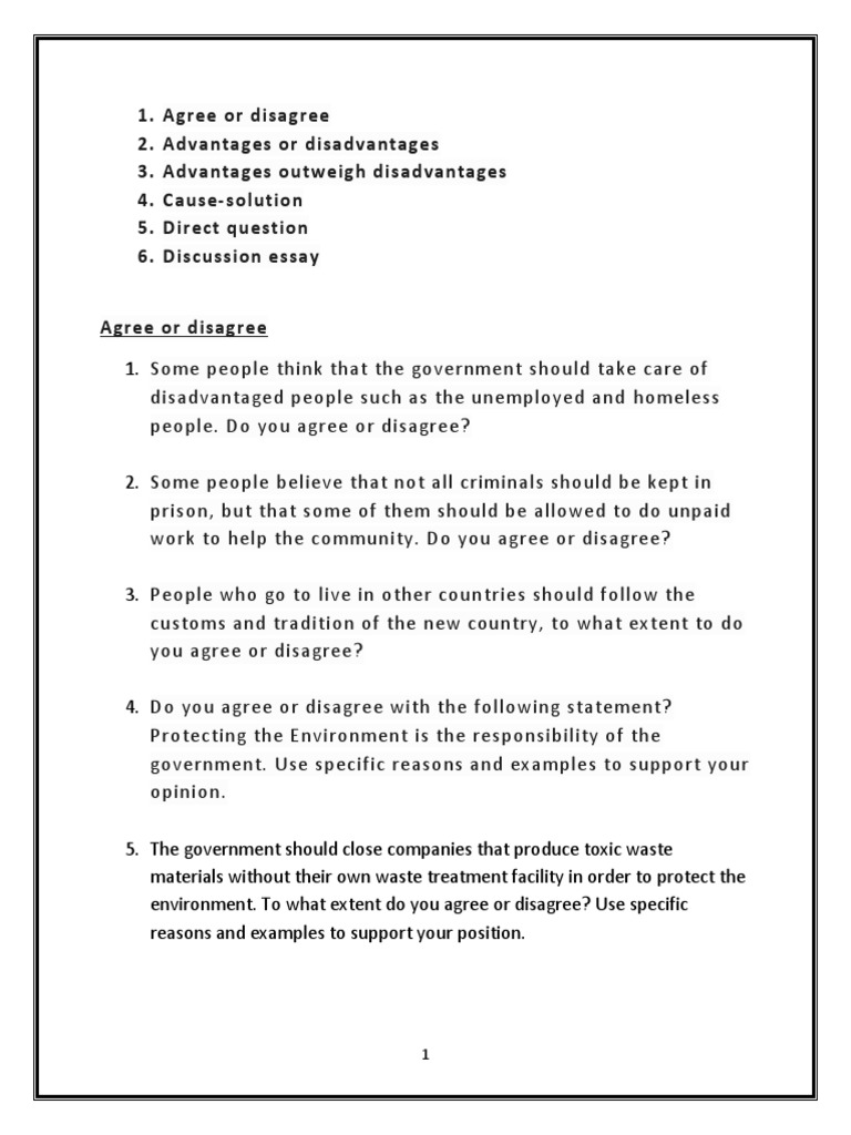 Agree or Disagree Essay Prompts | PDF | Wellness