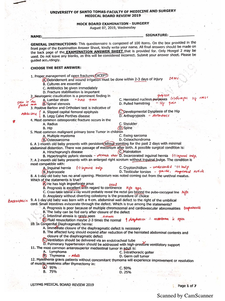 Ust Mock Exam Surgery PLE 2019 | PDF