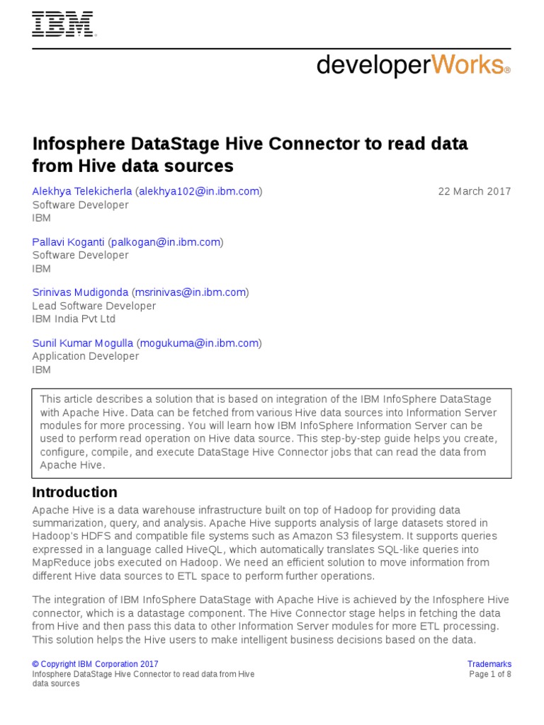 Infosphere DataStage Hive Connector To Read Data From Hive Data Sources ...