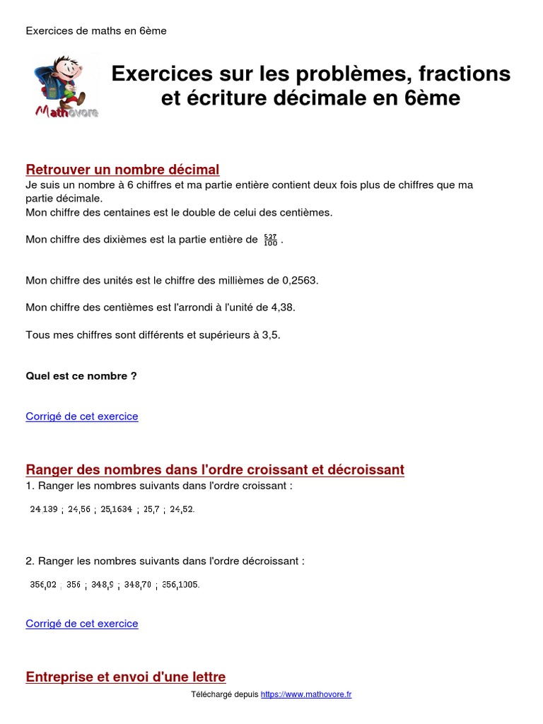 Exercices Fractions Cm2 Avec Corrigés Pdf Gratuit 17 - Exercices - Les Nombres Décimaux 05 | PDF