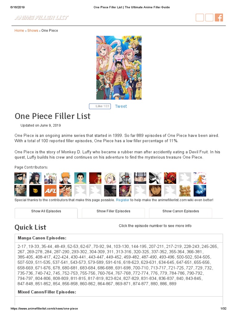 One Piece Filler List The Ultimate Anime Filler Guide PDF